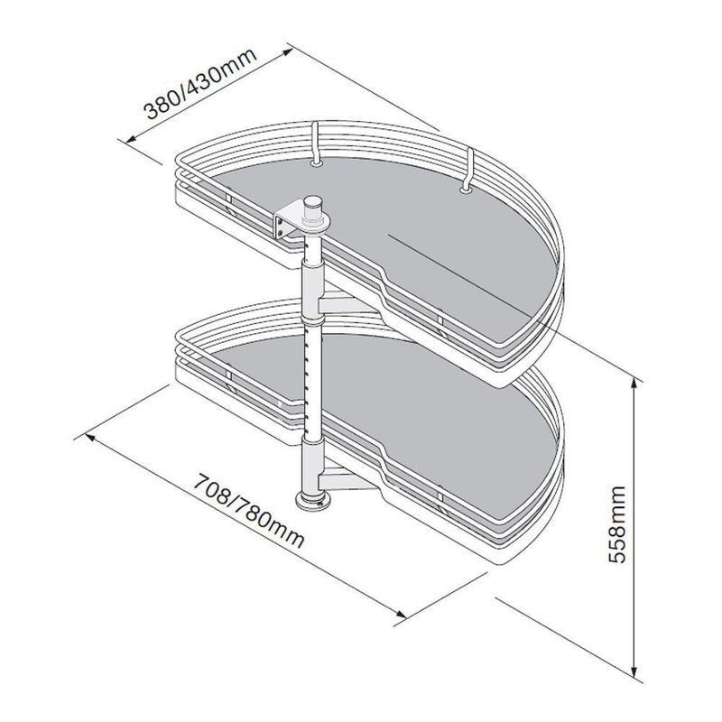 Innostor Plus 1/2 Carousel To Suit 1000mm Wide Blind Corner Base Cabinet With A 500mm Wide Door Chrome / Grey
