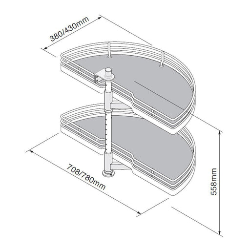Innostor Plus 1/2 Carousel To Suit 1000mm Wide Blind Corner Base Cabinet With A 500mm Wide Door Chrome / Grey