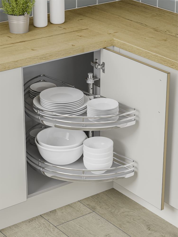 Innostor Plus 1/2 Carousel To Suit 1000mm Wide Blind Corner Base Cabinet With A 500mm Wide Door Chrome / Grey