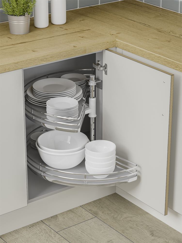 Innostor Plus 1/2 Carousel To Suit 1000mm Wide Blind Corner Base Cabinet With A 500mm Wide Door Chrome / Grey