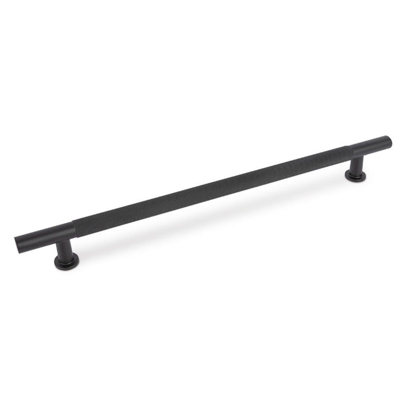 FENDER KNURLED T Bar Handle Kitchen/Bedroom Door Handle Matt Black (Various Sizes) - 224mm Hole Centres (278mm Overall