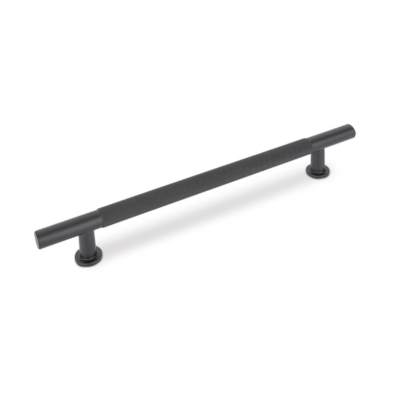 FENDER KNURLED T Bar Handle Kitchen/Bedroom Door Handle Matt Black (Various Sizes) - 160mm Hole Centres (215mm Overall