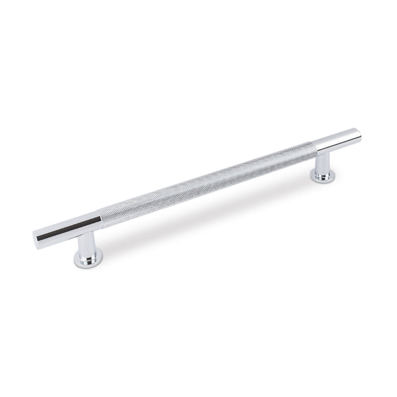 FENDER KNURLED T Bar Handle Kitchen/Bedroom Door Handle Chrome (Various Sizes) - 160mm Hole Centres (215mm Overall