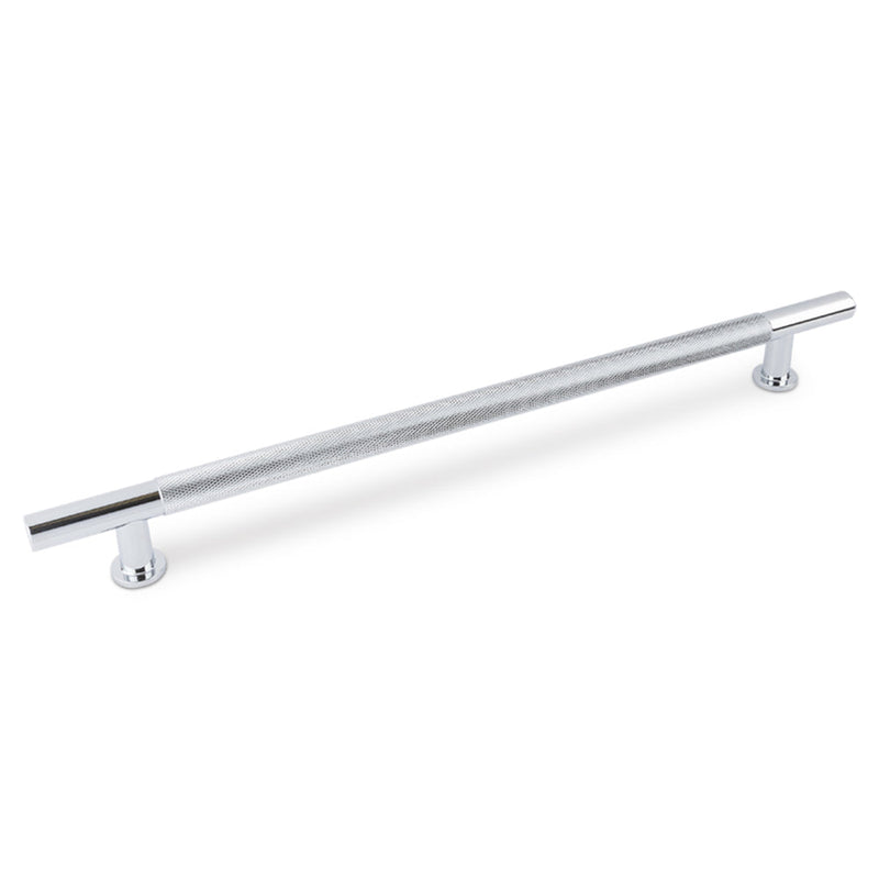 FENDER KNURLED T Bar Handle Kitchen/Bedroom Door Handle Chrome (Various Sizes) - 224mm Hole Centres (278mm Overall