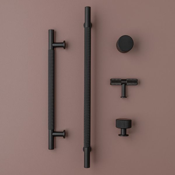 FENDER KNURLED Round Knob Kitchen/Bedroom Door Handle Matt Black