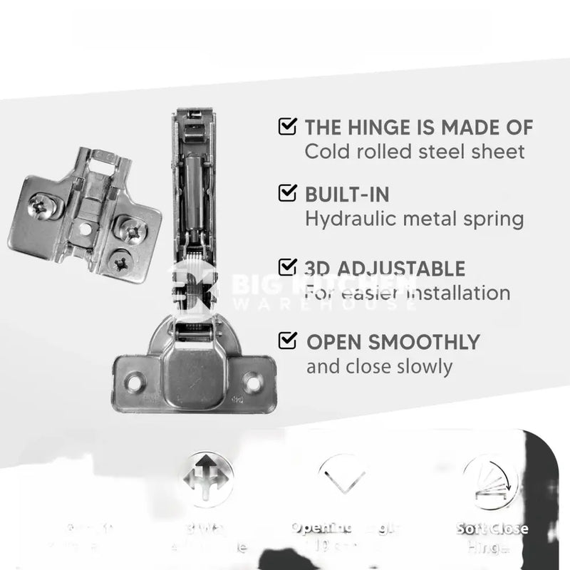 20-Pack Soft Close Cabinet Hinges – 110° Full Overlay with Backplates (Adjustable)