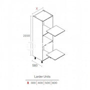 300mm Flat Pack Kitchen Tall Larder Cabinet White (2150mm H + 150mm Legs)