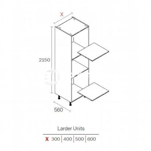 300mm Flat Pack Kitchen Tall Larder Cabinet White (2150mm H + 150mm Legs)