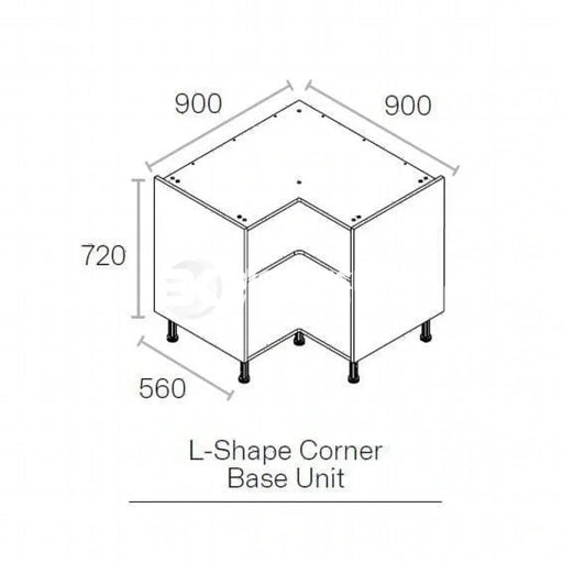 900mmx900mm L Shaped Kitchen Corner Base Cabinet  White