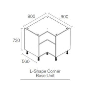 900mmx900mm Flat Pack L Shaped Kitchen Corner Base Cabinet Light Grey