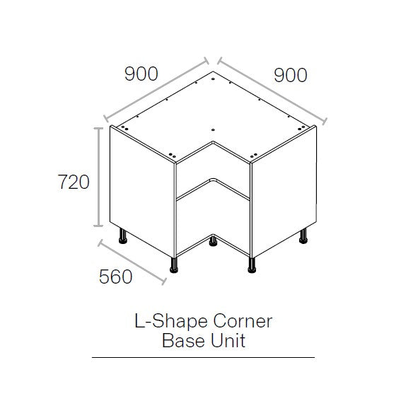 900mmx900mm Flat Pack L Shaped Kitchen Corner Base Cabinet Light Grey