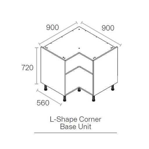 900mmx900mm Flat Pack L Shaped Kitchen Corner Base Cabinet Light Grey