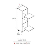 600mm Flat Pack Kitchen Tall Larder Cabinet Light Grey (2150mm H + 150mm Legs)