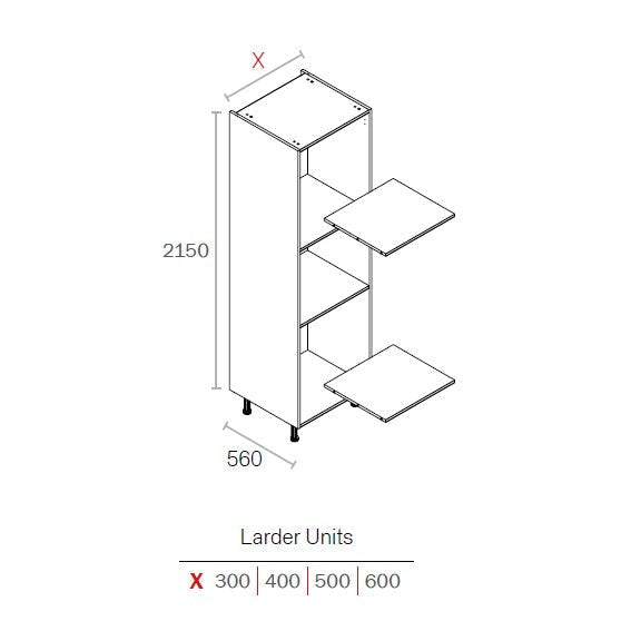 600mm Flat Pack Kitchen Tall Larder Cabinet Light Grey (2150mm H + 150mm Legs)