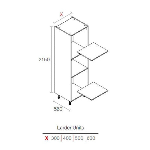 300mm Flat Pack Kitchen Tall Larder Cabinet Light Grey (2150mm H + 150mm Legs)