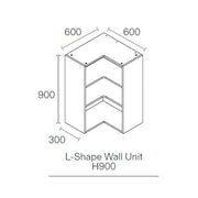 600mmx600mm Flat Pack L Shaped Kitchen Corner Extra Tall (900mm High) Wall Cabinet Light Grey