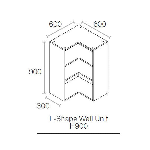 600mmx600mm Flat Pack L Shaped Kitchen Corner Extra Tall (900mm High) Wall Cabinet Light Grey