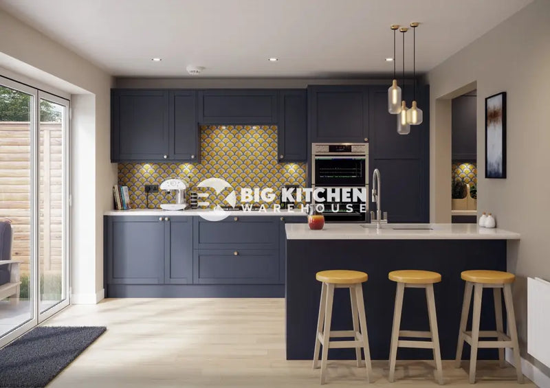 Balmoral Wood Grain ’Skinny’ Shaker Navy Blue Ash- Replacement Kitchen Doors (1965mm High 3 Panel)