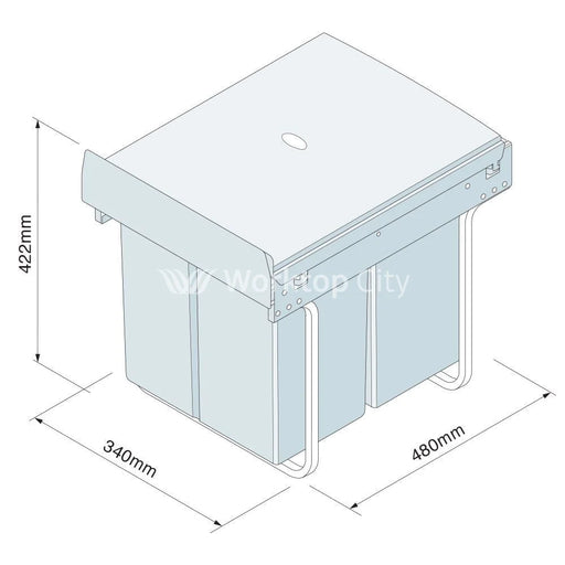 Innostor Pull Out Waste Bin Base Mounted Segregated 40 Litre Capacity 2 x 10 Litre and 1 x 20 Litre To Suit Minimum