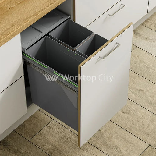 Innostor Pull Out Waste Bin With Soft Close Side Mounted Segregated 68 Litre Capacity 1 x 34 Litre 2 x 17 Litre To Suit