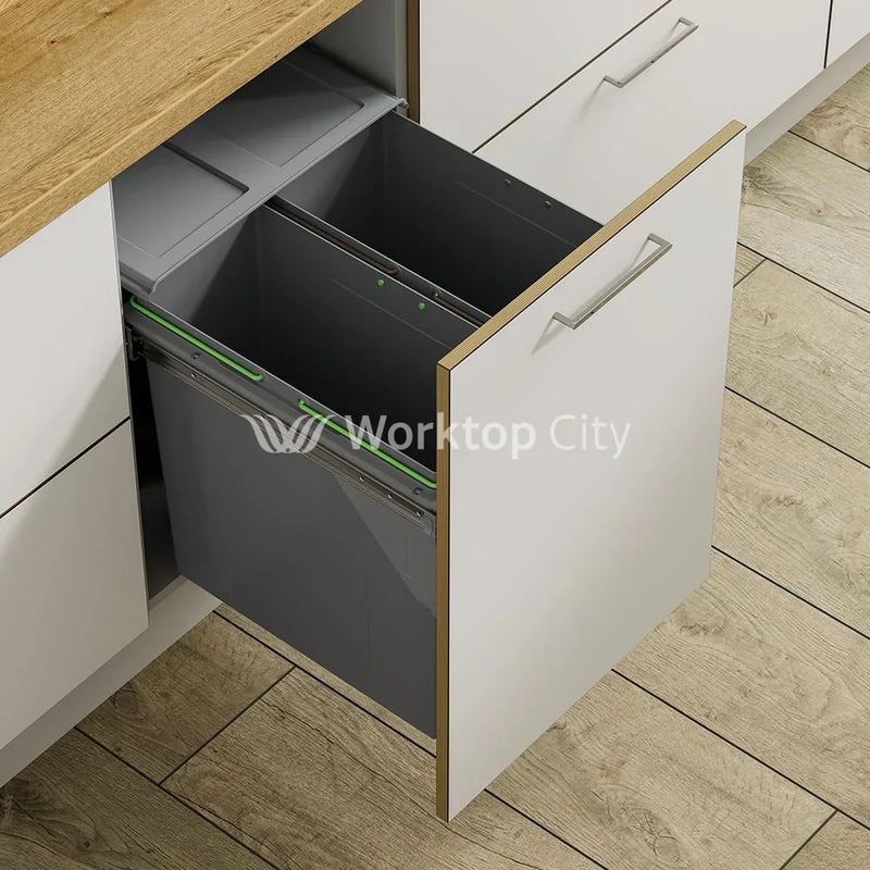 Innostor Pull Out Waste Bin With Soft Close Side Mounted Segregated 68 Litre Capacity 2 x 34 Litre To Suit Minimum