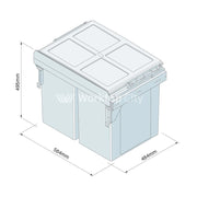 Innostor Pull Out Waste Bin With Soft Close Side Mounted Segregated 90 Litre Capacity 2 x 45 Litre To Suit Minimum