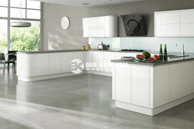 Larissa Handle Less White Gloss J Pull- Replacement Kitchen Doors (980mm High) - 597mm Wide