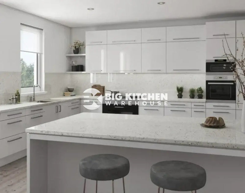 Senses Laminate Kitchen Worktops Snow Sparkle Round (Postformed) Edge Gloss Finish