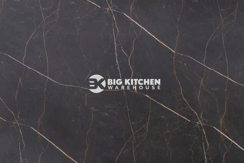 The Vis Samas Square Edge Laminate Kitchen Worktops feature a dark marble design with thin, light veins intersecting diagonally—an elegant, natural pattern perfect for modern kitchens and stylish, durable worktop surfaces.