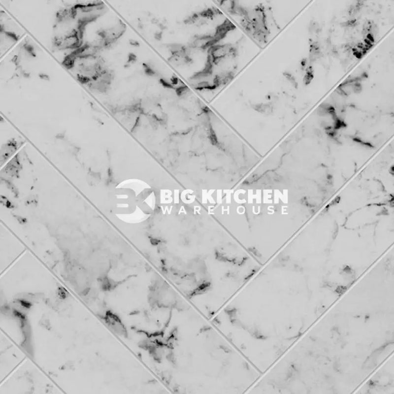 Wilsonart Alloy Carrara Marble Herringbone Aluminium Feature Kitchen Splashback - Standard Hob Panel - 600mm x 800mm x